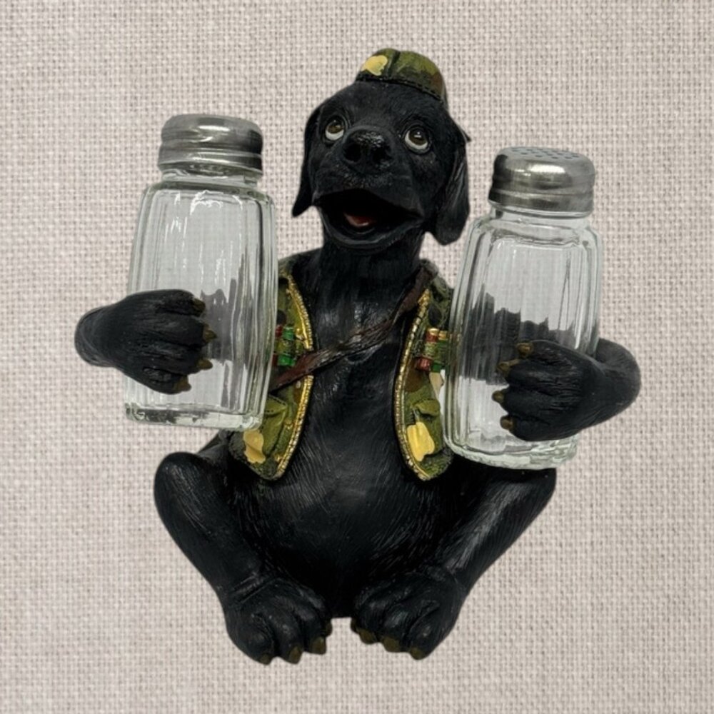 Rivers Edge Products Black Hunting Dog Cap Vest Salt & Pepper Shaker Holder New